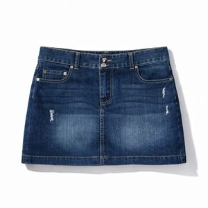 MXM Plus Size 16 Dark Wash Stretch Denim Mini Skirt Distressed Jean Y2K Casual